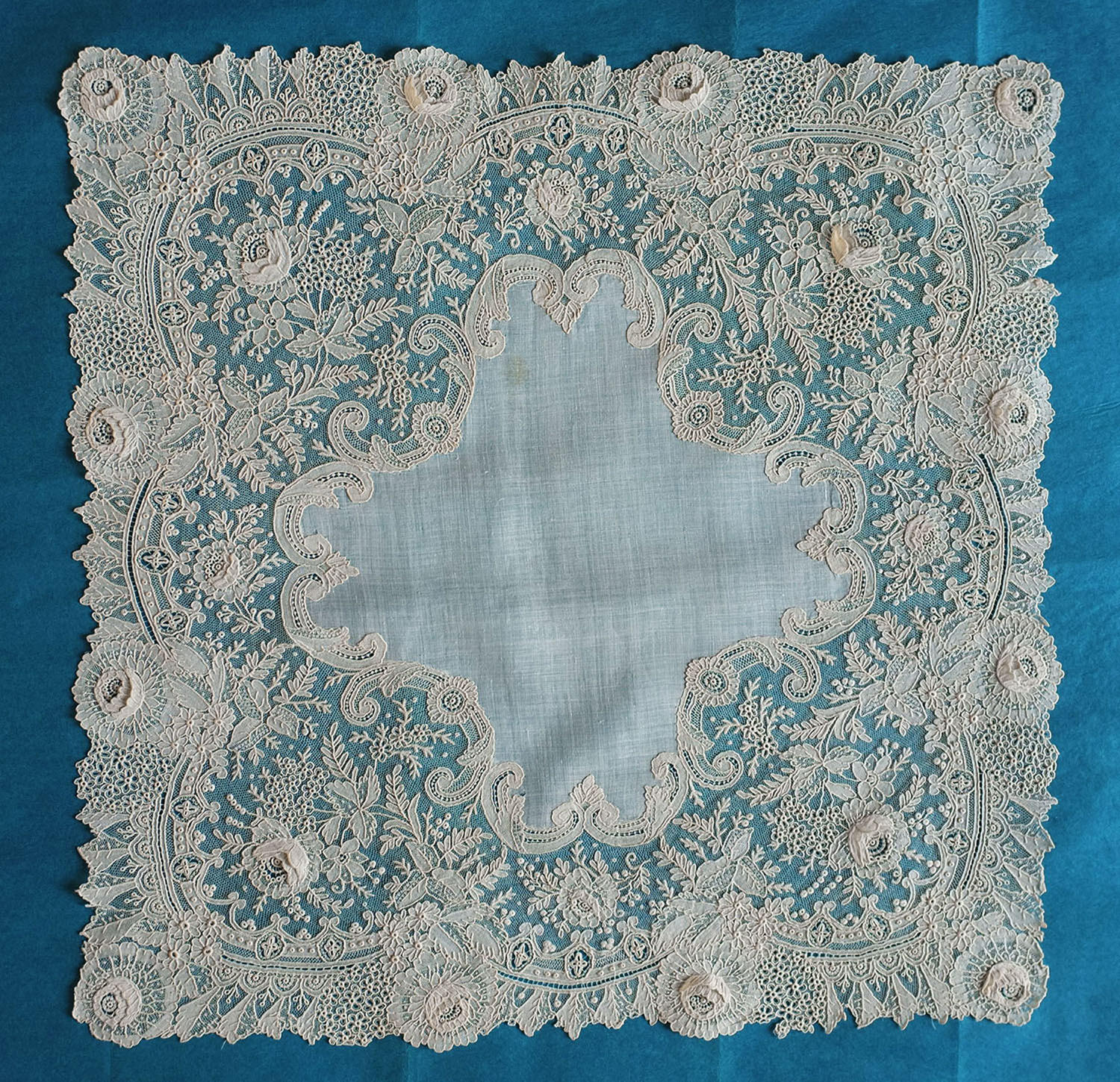 19th Century Brussels Point de Gaze Lace Handkerchief
