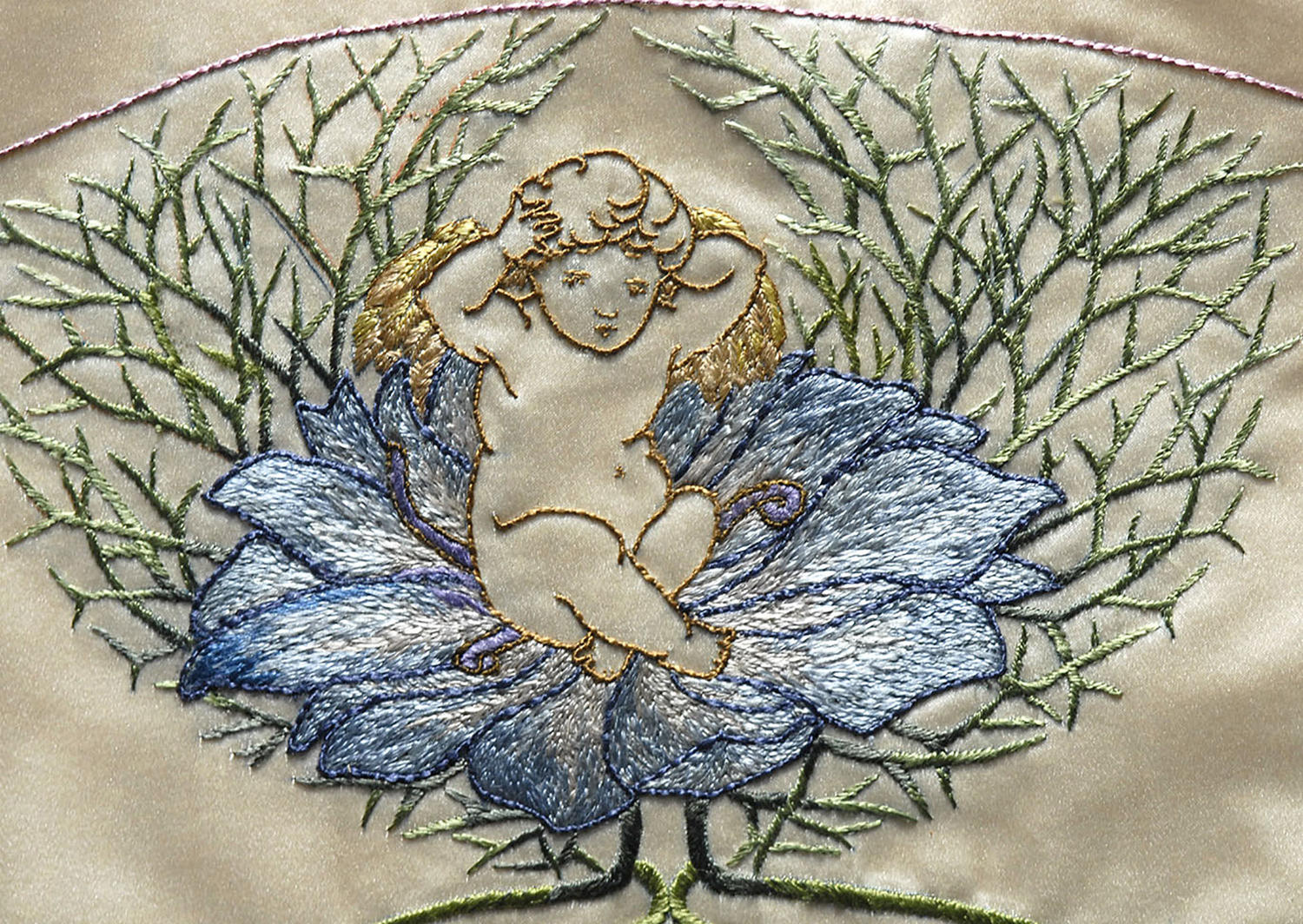 Art Nouveau Embroidered Fan Leaf