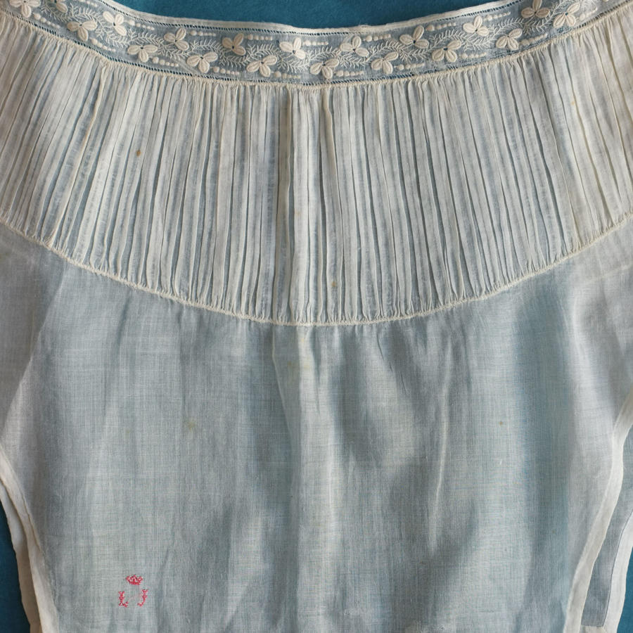 Pleated Muslin Chemisette with Embroidered Crown circa 1830