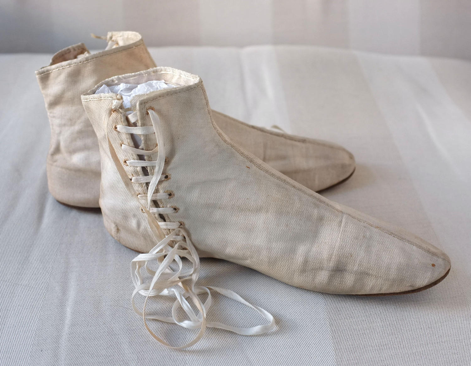 White Cotton Lace Up Boots circa 1820