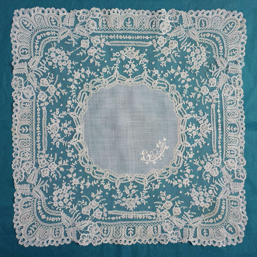 Antique Brussels Applique Handkerchief - Ethelreda