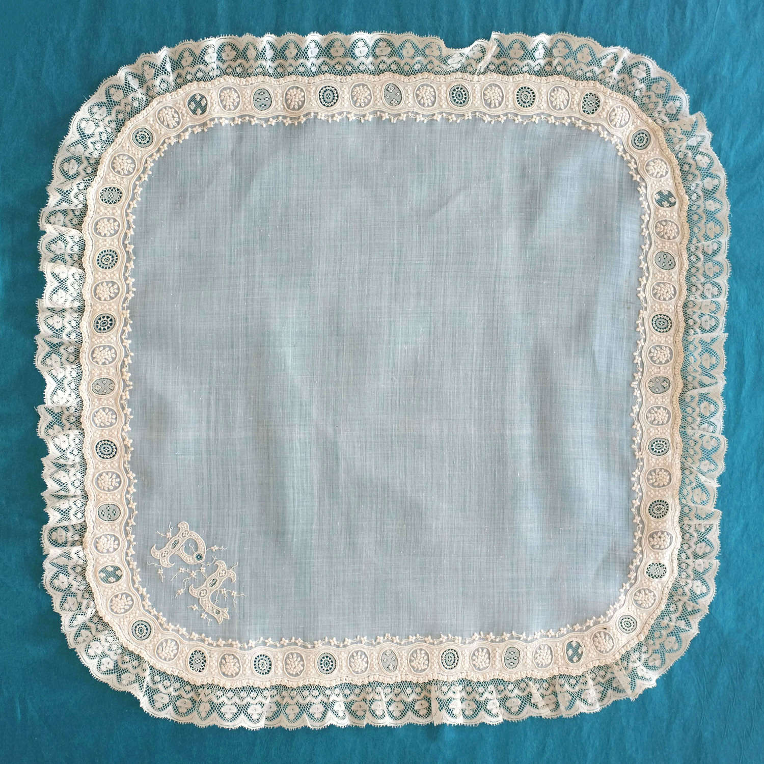 Antique Whitework and Valenciennes Lace Handkerchief