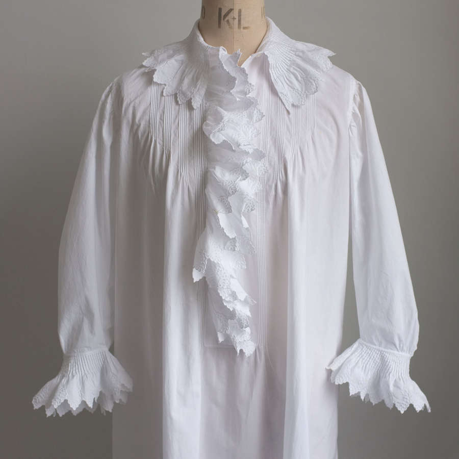 Antique 19th Century French Cotton Nightdress with Pleated Collar