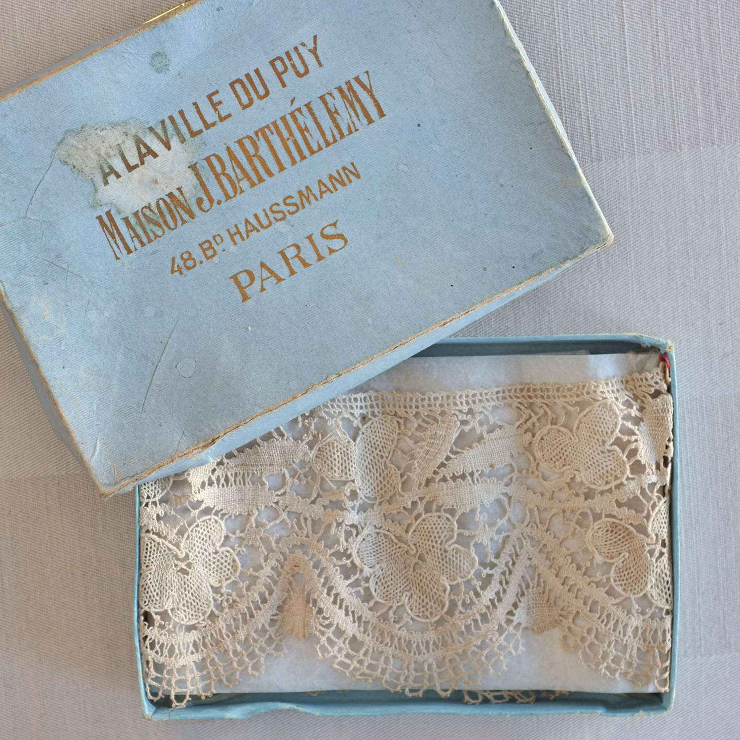 Antique Le Puy Bobbin Lace in Original Box