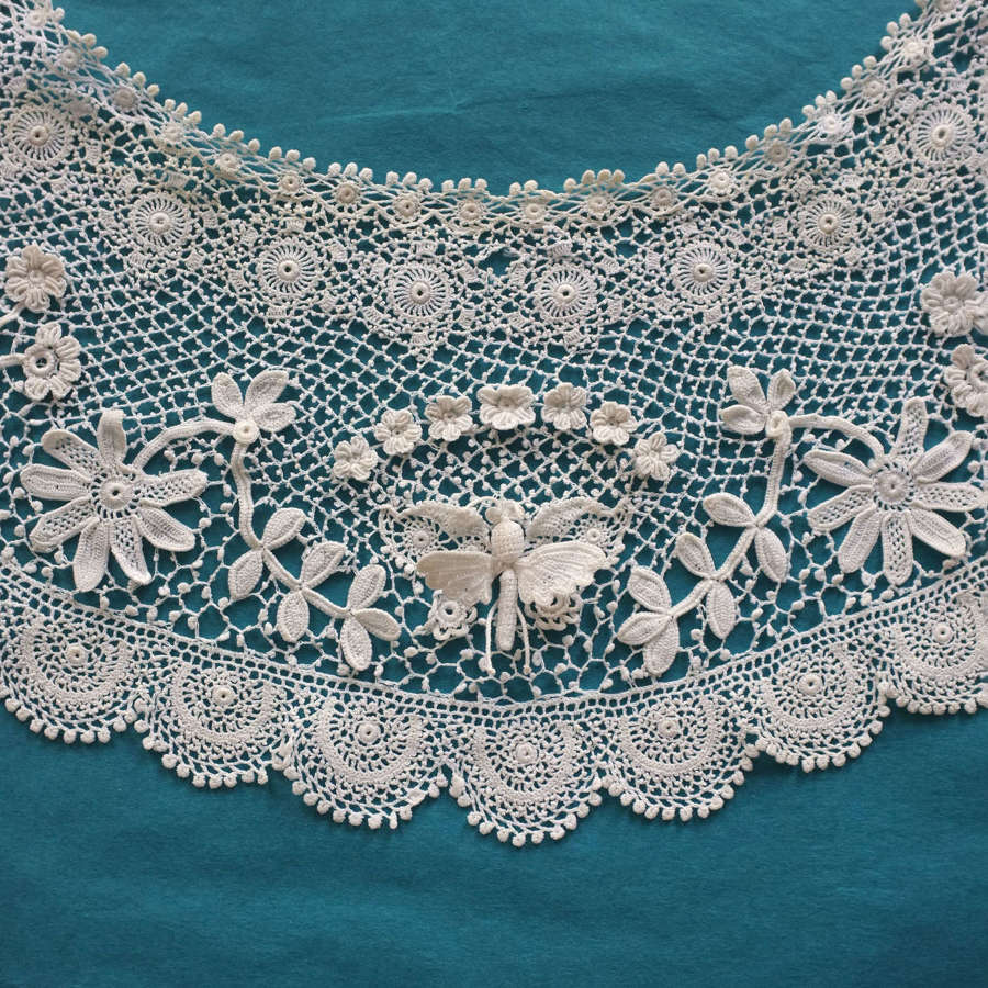 Antique Crochet Lace Collar With Butterflies