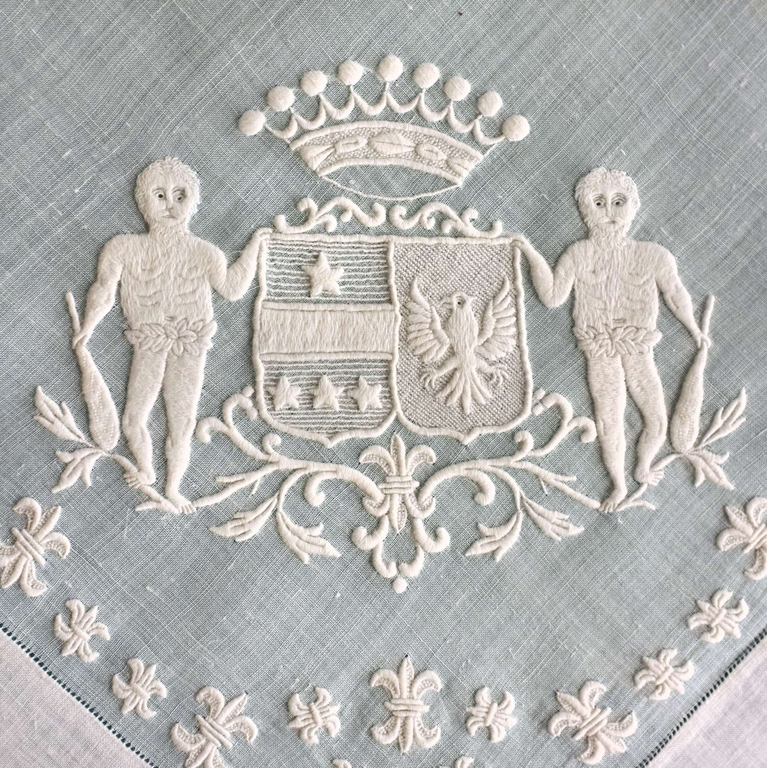 Antique French Whitework Handkerchief with Coronet of a Comte