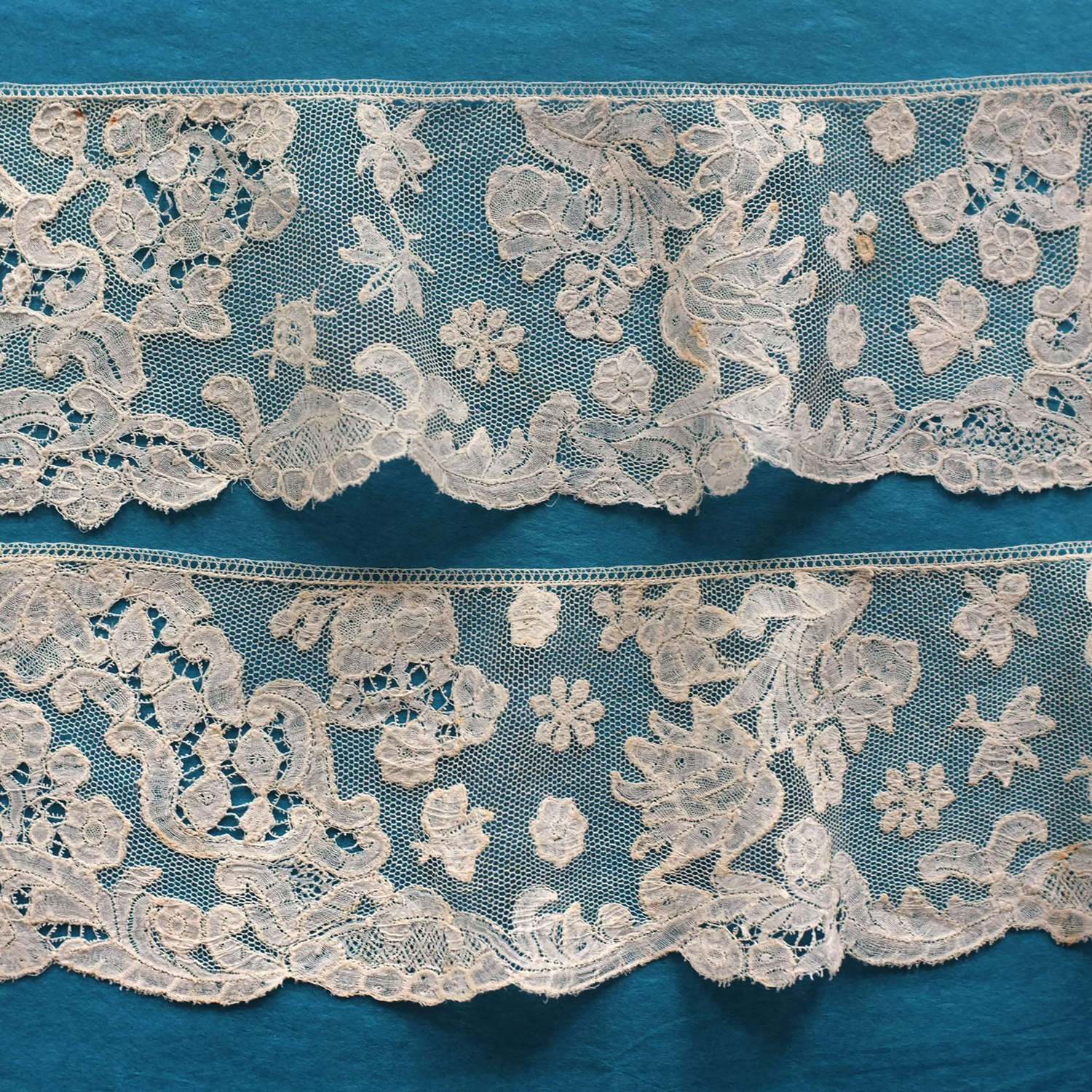Antique 18th Century Brussels Bobbin Lace Border with Butterflies
