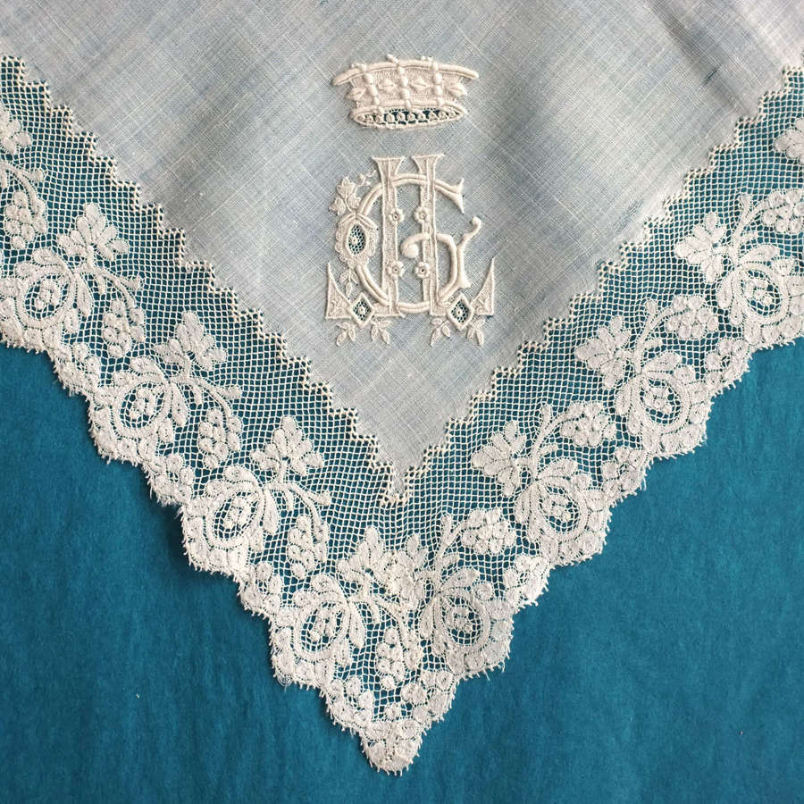 Antique Late 19th Century Handkerchief with Coronet of a Baron