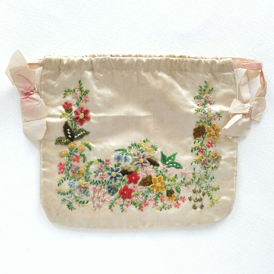 Antique Silk Embroidered Reticule circa 1820