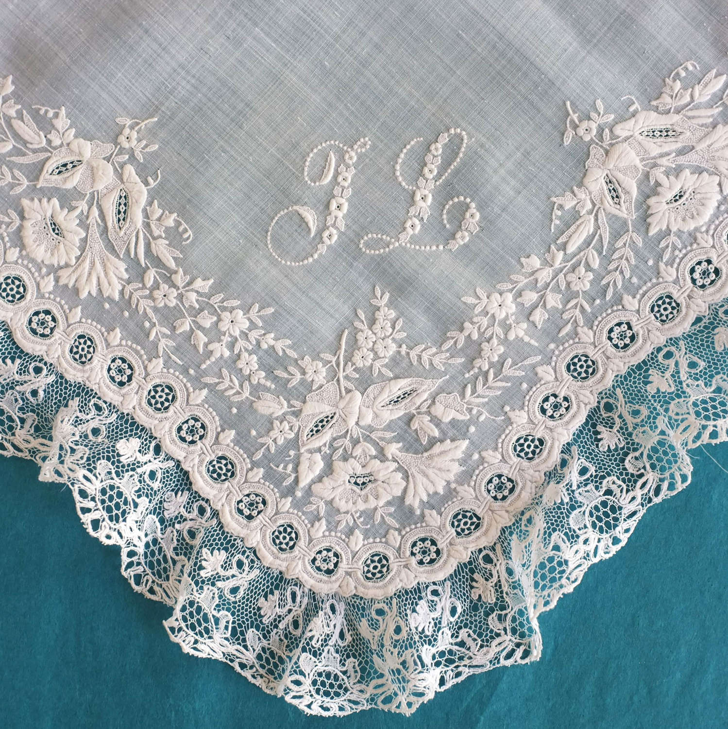 Antique 19th Century Whitework Handkerchief