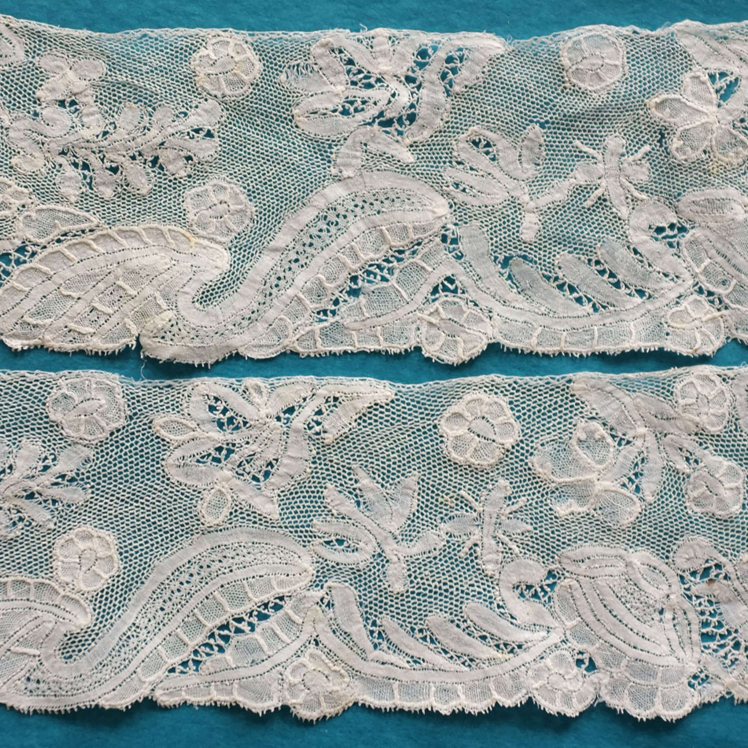 Antique 18th Century Brussels Bobbin Lace Border with Bees