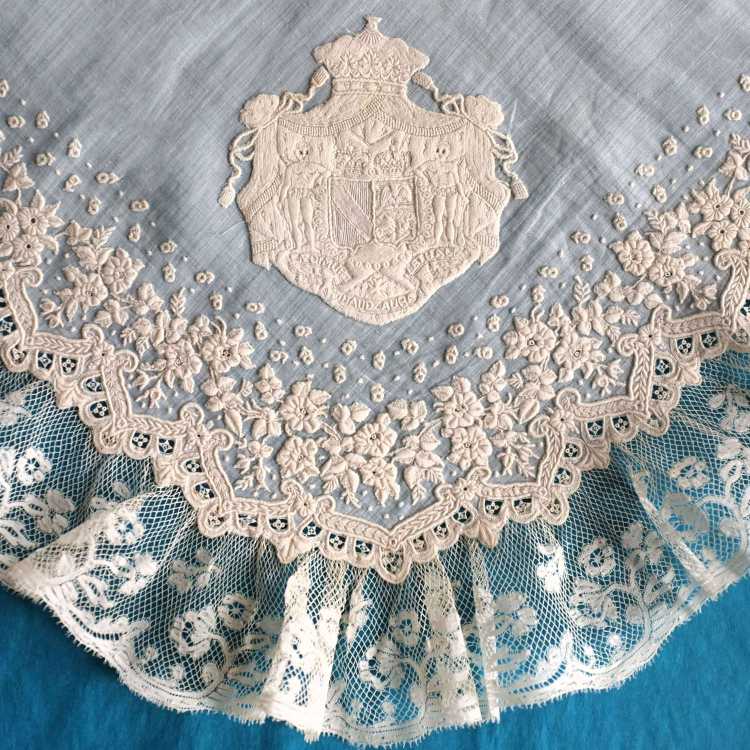 Antique Whitework Handkerchief with Crest and Coronets