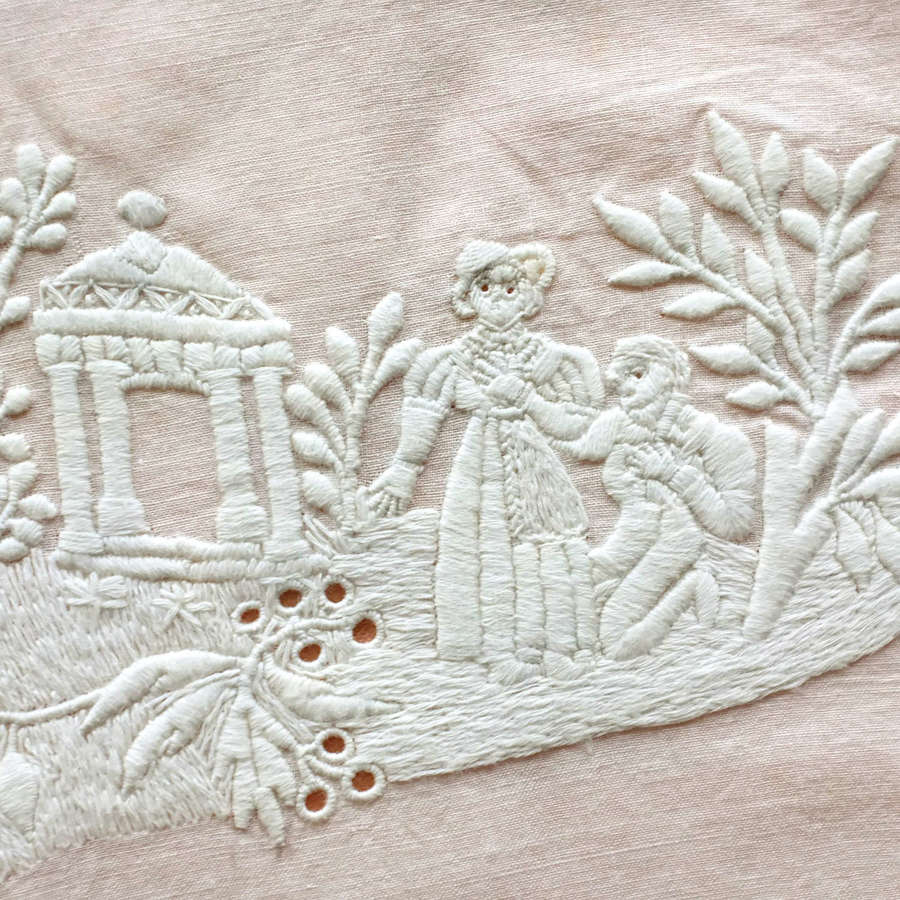 Antique Hand Embroidered Pillow Sham