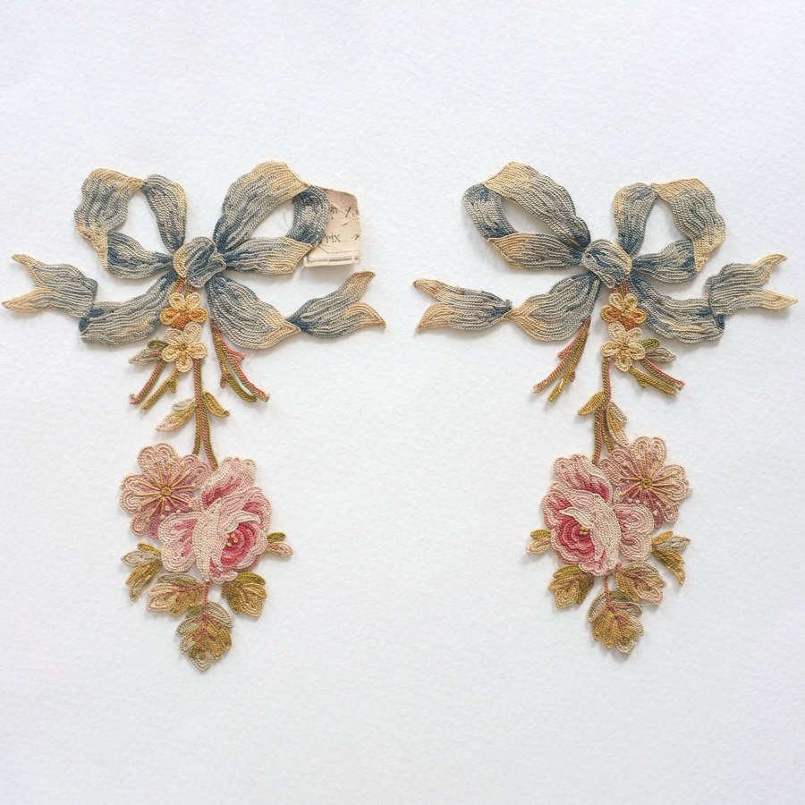 Antique French Beauvais Flower and Bow motifs
