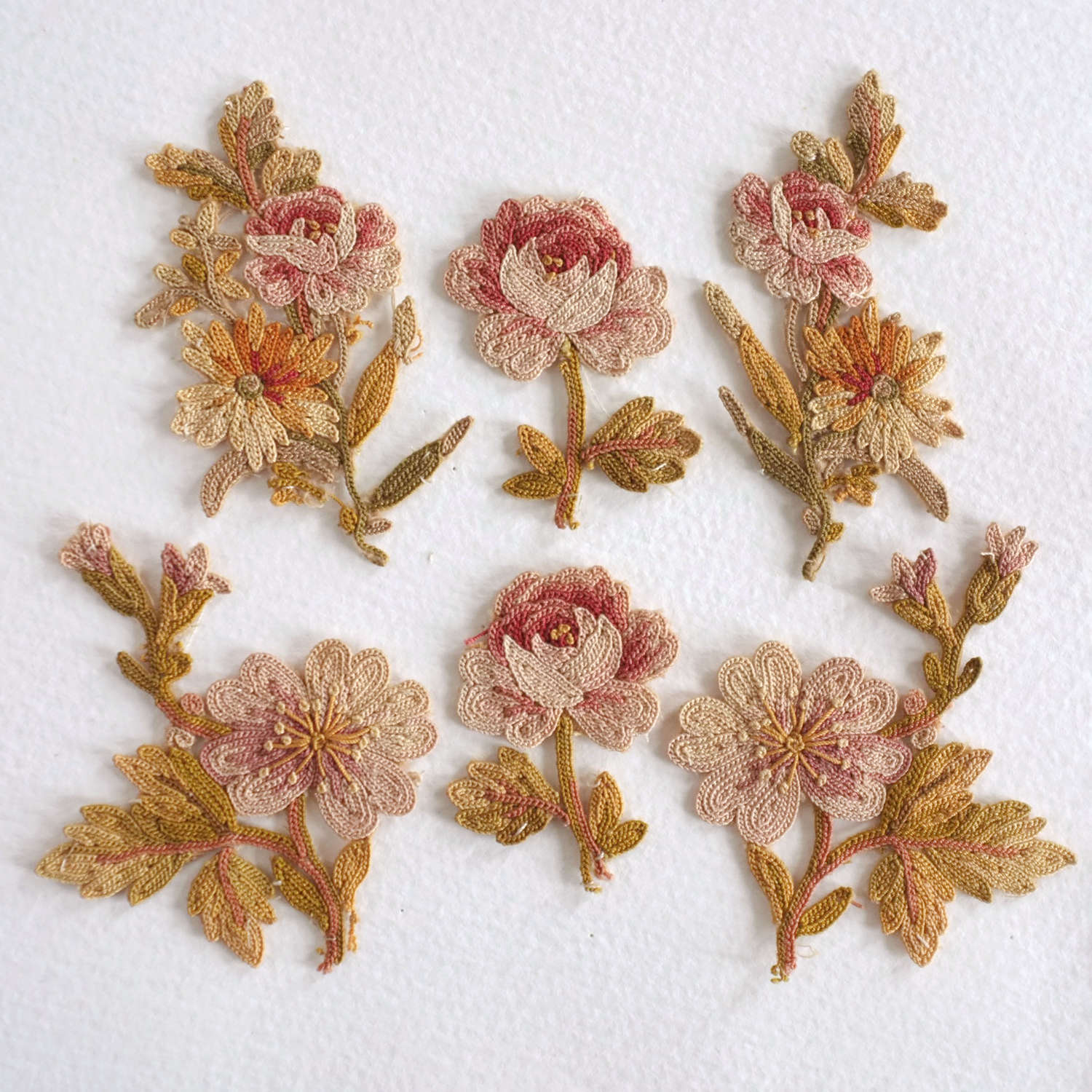 Antique French Beauvais Flower Motifs - 6 Sprigs