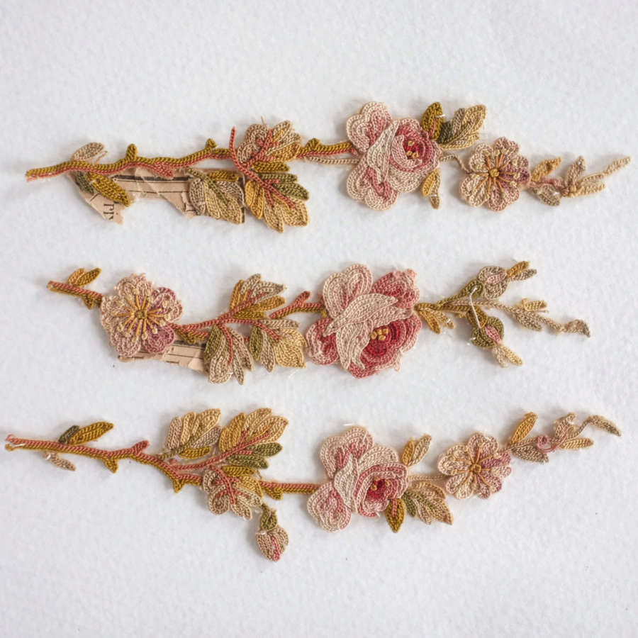 Three French Beauvais  Rose and Flower Sprigs