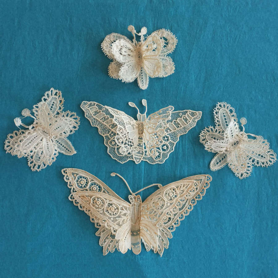 5 Antique Needle and Bobbin Lace Butterflies