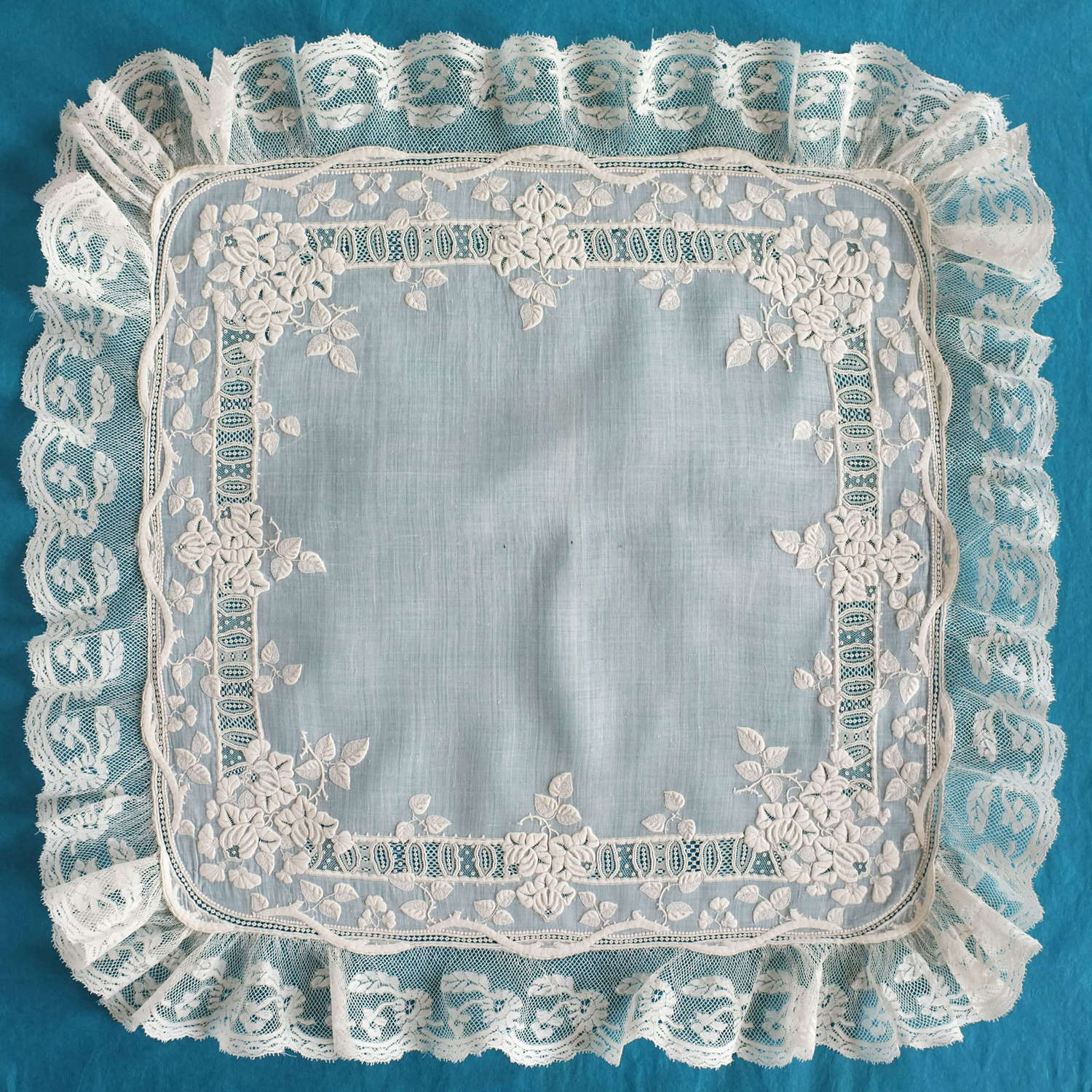 Antique Whitework Handkerchief with Roses