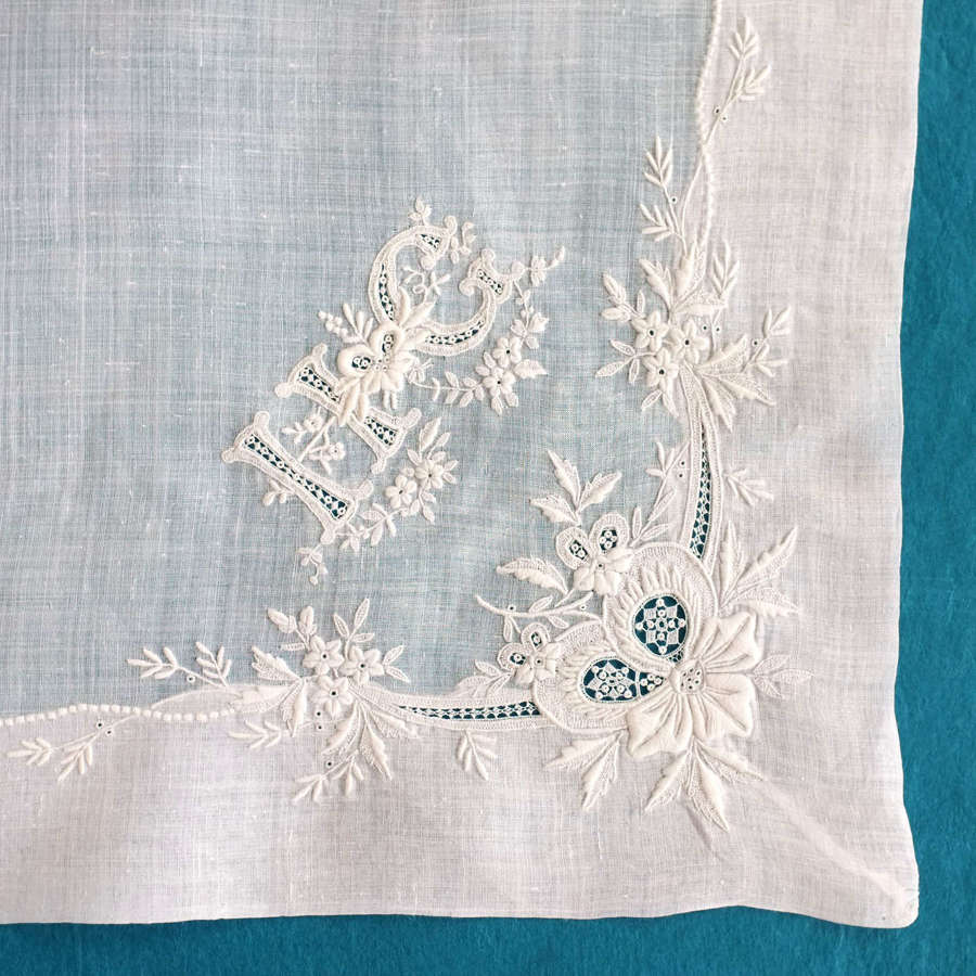 Antique Whitework Embroidered Handkerchief HC