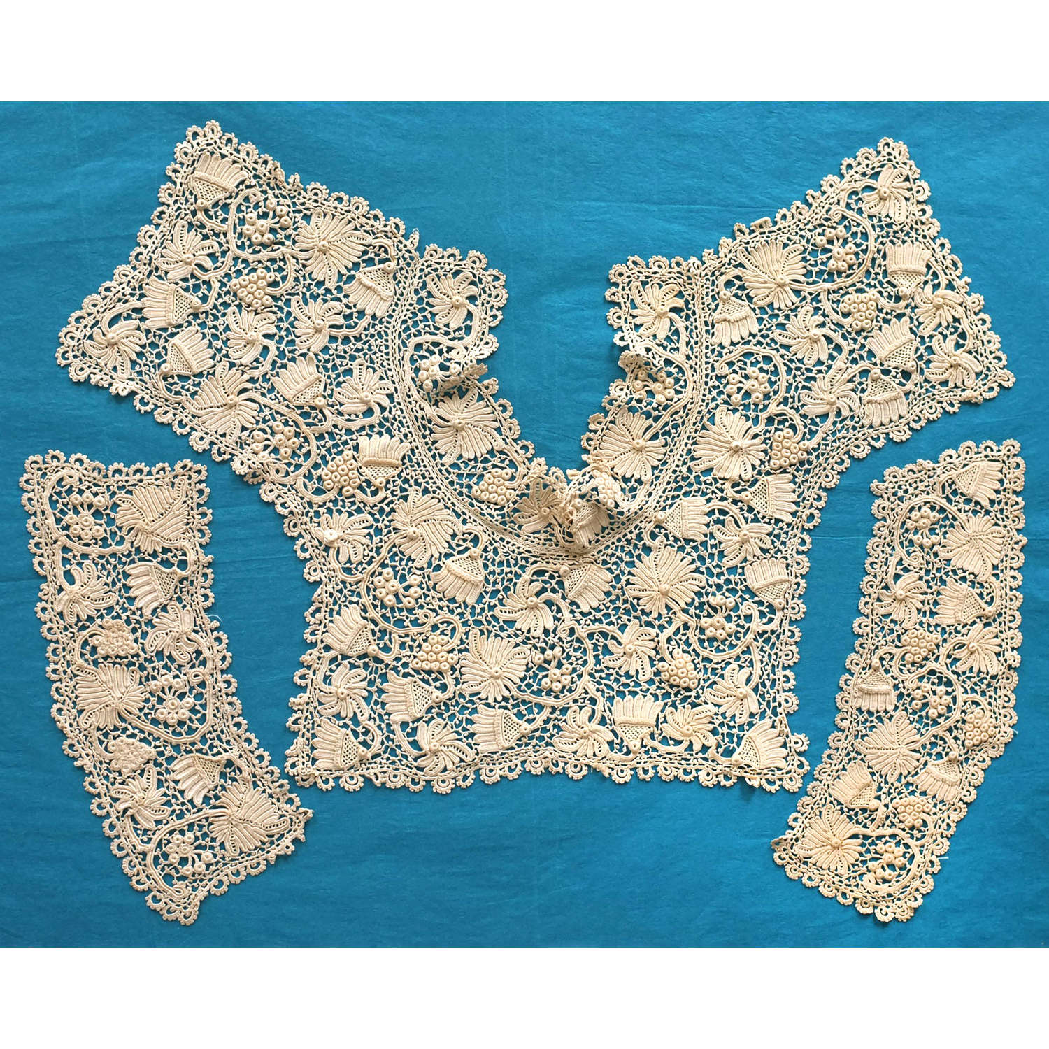 Antique Irish Crochet Lace Silk Collar & Cuffs
