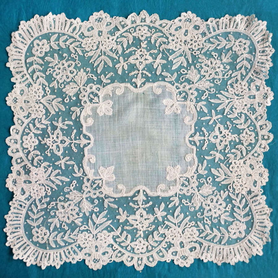 Antique Brussels Appliqué Lace Handkerchief