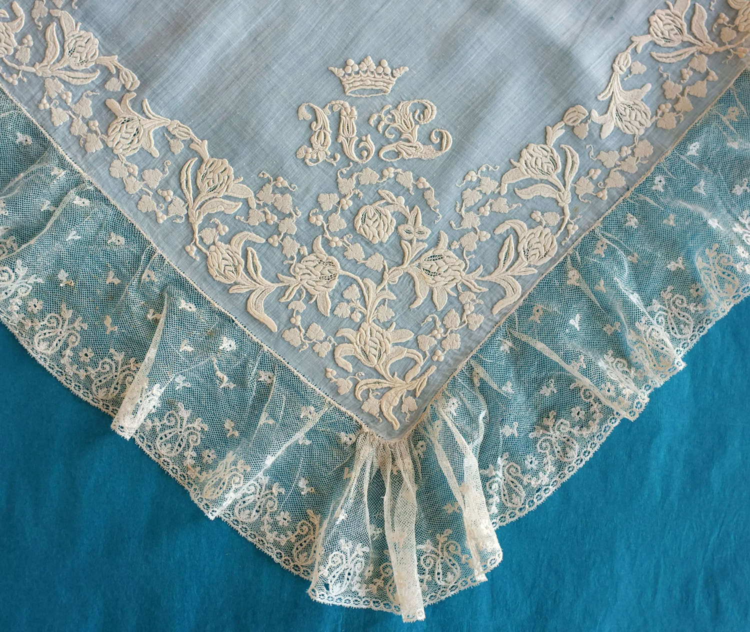 Antique late 19th Century Embroidered Handkerchief with Coronet