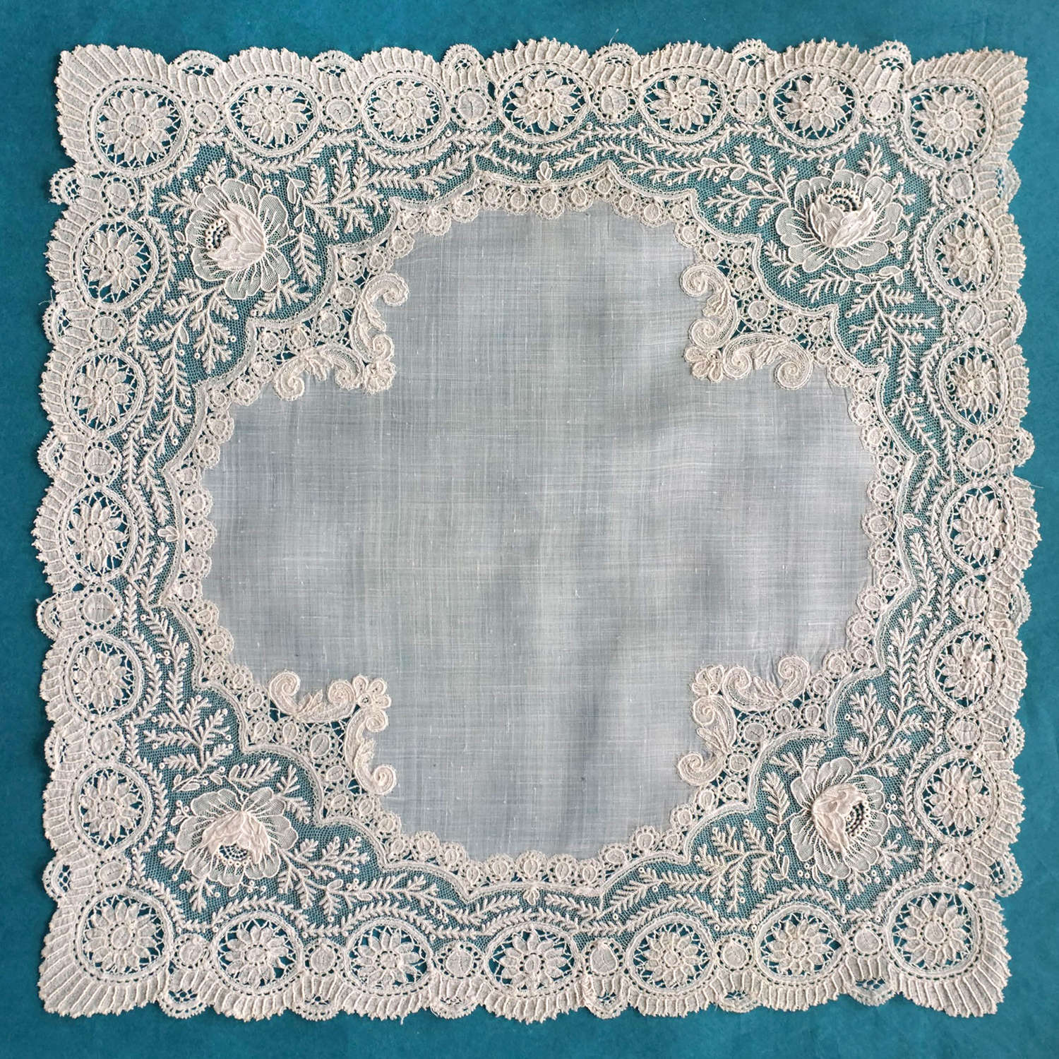 Antique Brussels Duchesse and Point de Gaze Lace Handkerchief