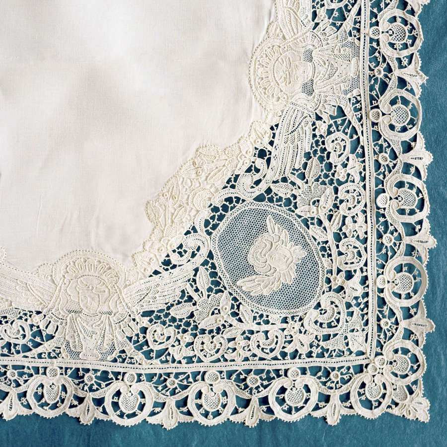 Antique 19th Century Pillowslip with Needlelace Angels