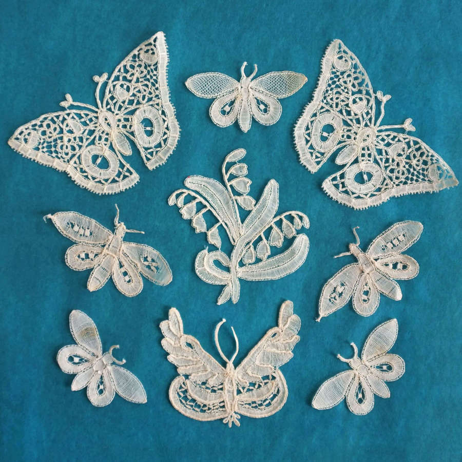 Antique Honiton Lace Lily of the Valley and Butterfly Motifs