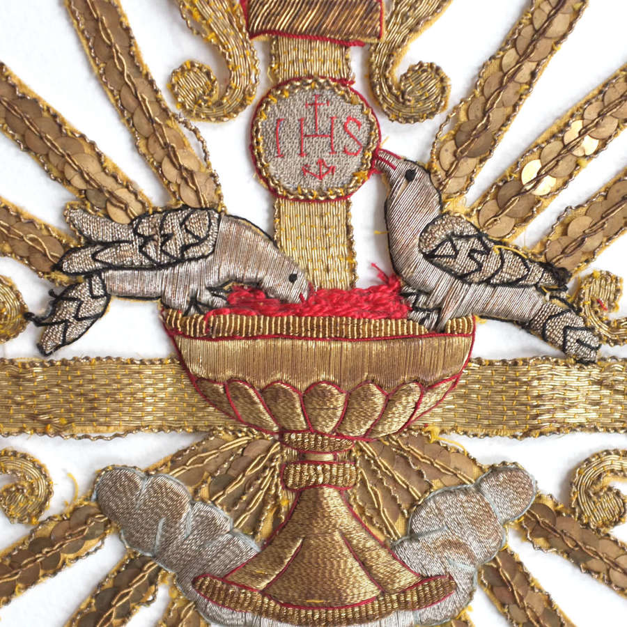 Antique 19th Century Ecclesiastical Appliqué with Doves