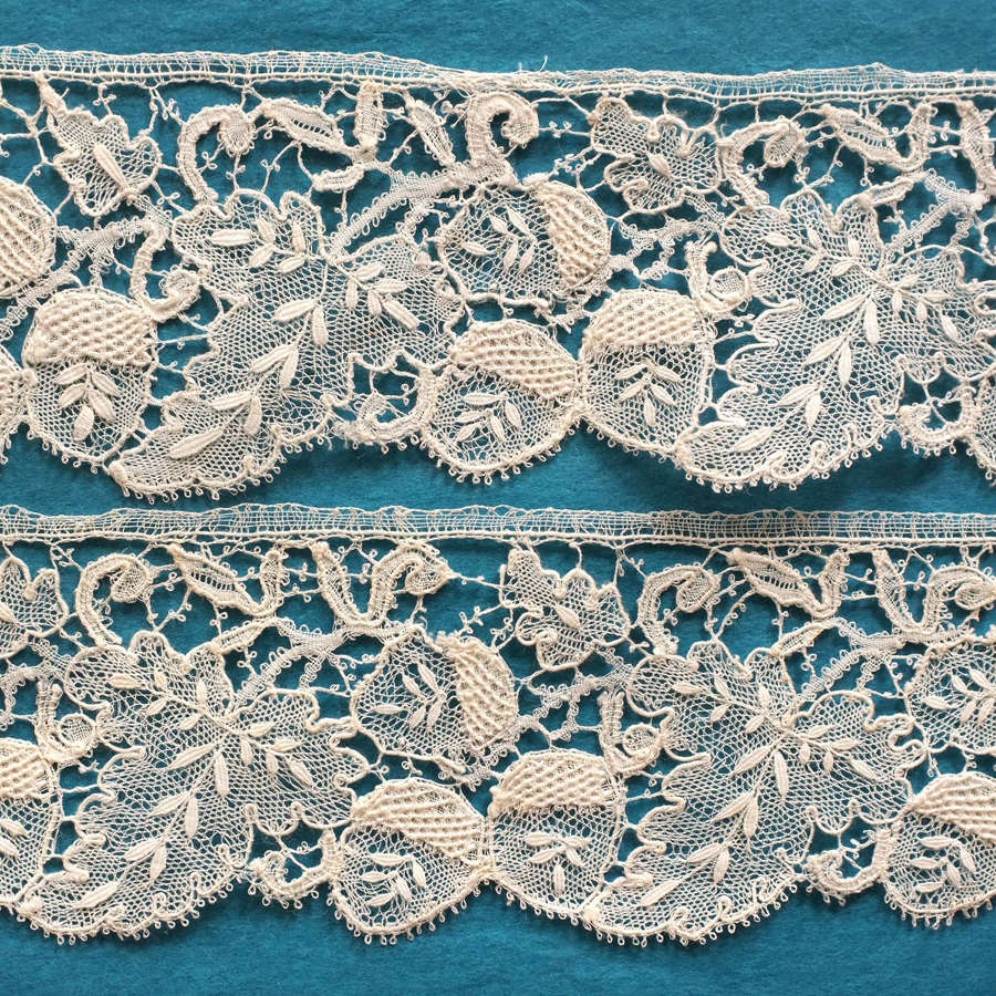 Antique Bobbin Lace Borders with Oak Leaves and Acorns