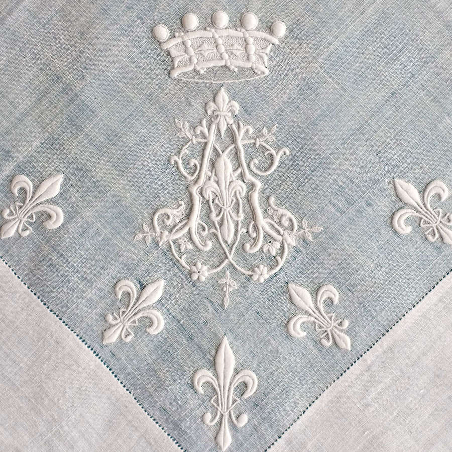 Antique Whitework Handkerchief With Fleur de Lys