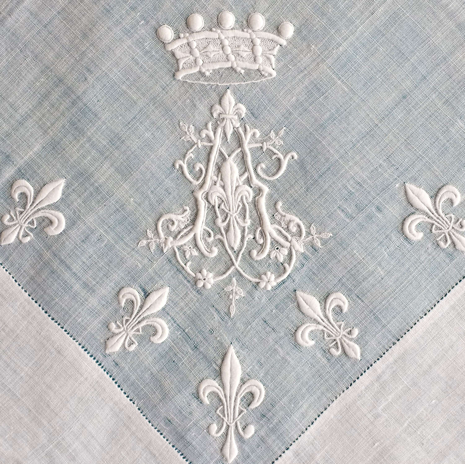 Antique Whitework Handkerchief With Fleur de Lys