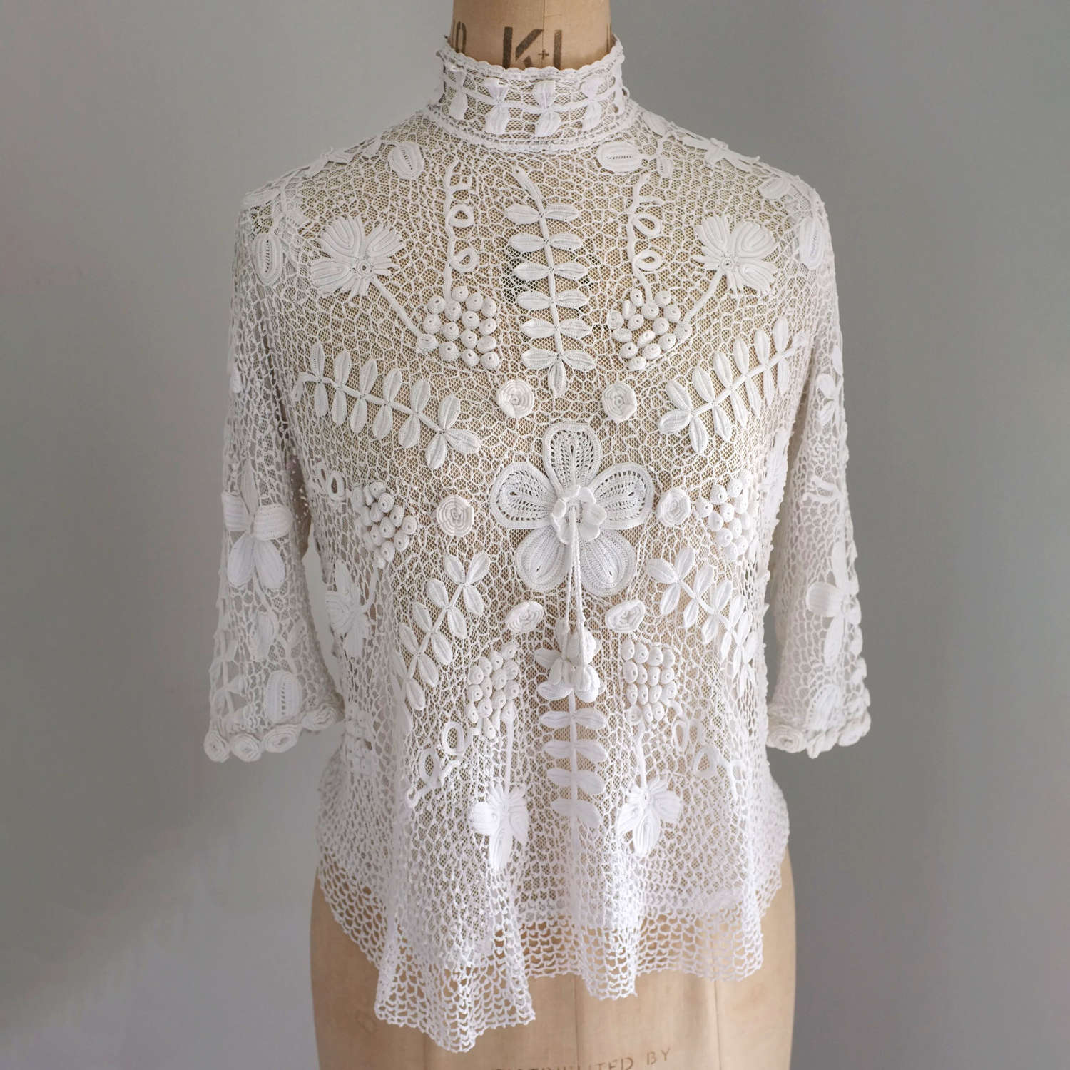 Antique Edwardian White Crochet Lace Blouse
