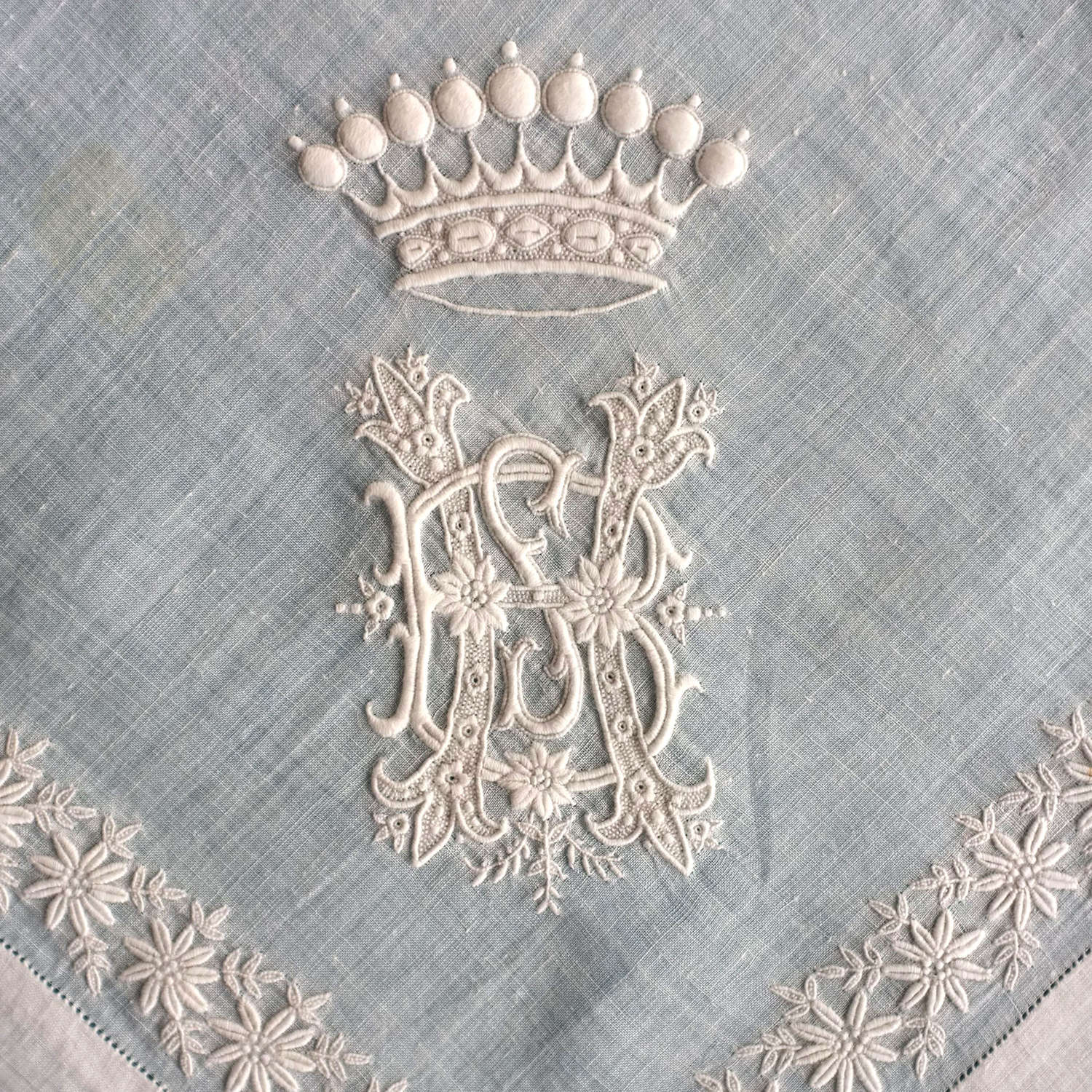 Antique Whitework Handkerchief With Coronet