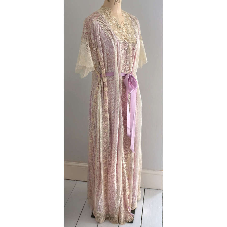 Antique Lavender Silk and Irish Crochet Lace Pegnoir