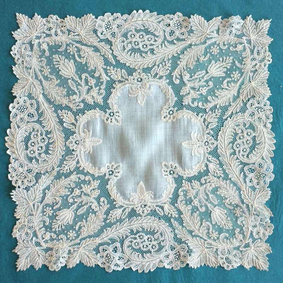 Antique Brussels Bobbin and Needle Lace Handkerchief