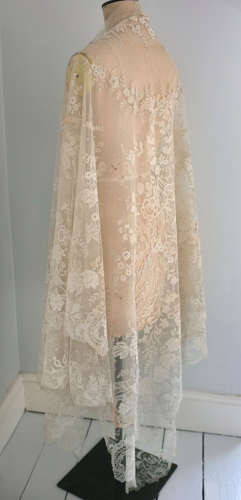 Antique Brussels Mixed Applique Lace Wedding Shawl