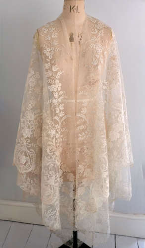 Antique Brussels Mixed Applique Lace Wedding Shawl
