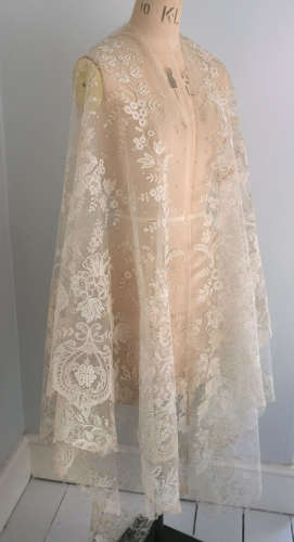 Antique Brussels Mixed Applique Lace Wedding Shawl