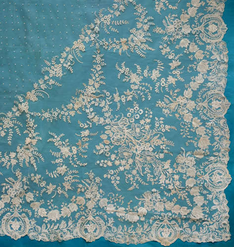 Antique Brussels Mixed Applique Lace Wedding Shawl