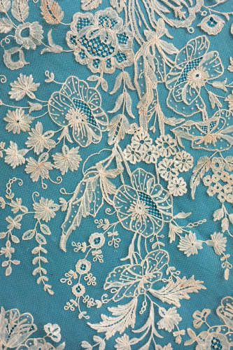 Antique Brussels Mixed Applique Lace Wedding Shawl