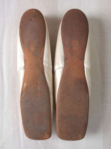 Antique Silk Satin Shoes with Rosette by Mayer, Paris circa 1850
