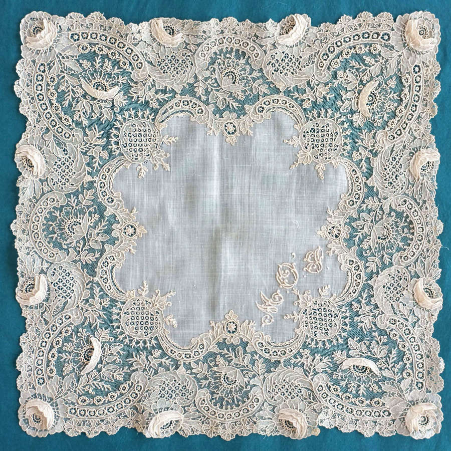 Antique Brussels Point de Gaze Lace Handkerchief