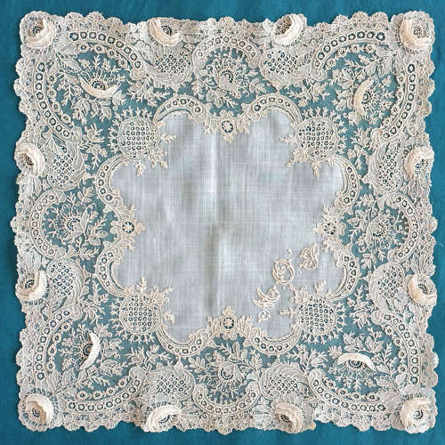 Antique Brussels Point de Gaze Lace Handkerchief