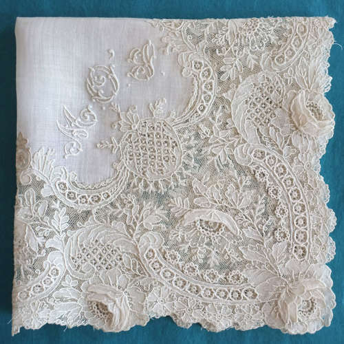 Antique Brussels Point de Gaze Lace Handkerchief