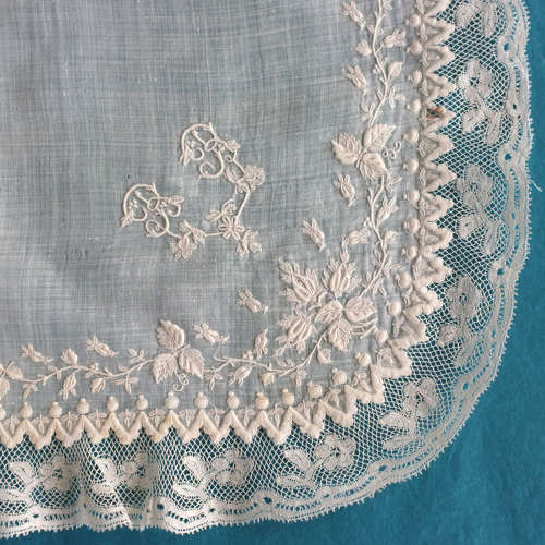 Antique Rosebud and Leaf Embroidered Handkerchief