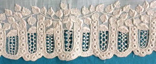 Antique Whitework Hand Embroidered Handkerchief with Leaf Border