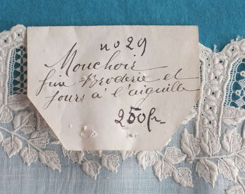 Antique Whitework Hand Embroidered Handkerchief with Leaf Border