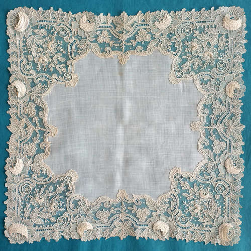 Antique Brussels Point de Gaze Lace Handkerchief